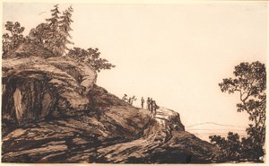 道に人やロバがいる山の風景