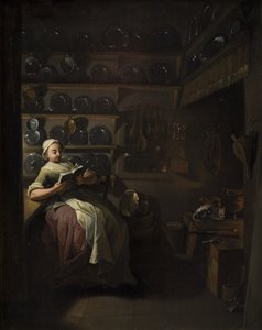 読んでいる女の子とキッチン インテリア 作： Jens Juel