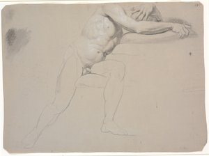 モデルは座っており、頭と腕は枕で支えられています。 描き終わっていない 作： Jens Juel