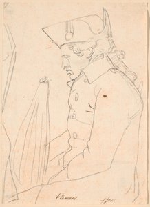 彫刻家 J.F. クレメンスの肖像。 左に横顔で座っている 4 分の 3 の人物 作： Jens Juel