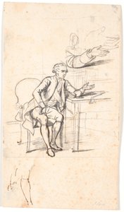 1787 年のホルムスキオールド家の肖像画の習作: 秘密会議。 テーブルに座るテオドール・ホルムスキオールド 作： Jens Juel