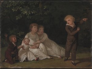 庭にいるアーティストの 5 人の子供。 勉強 作： Jens Juel