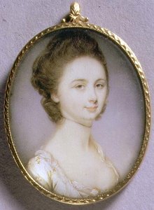 白いドレスを着た女性のポートレート・ミニチュア、1780-85年頃（アイボリーに水彩画）