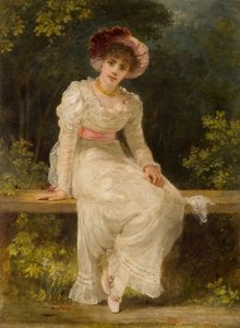 庭に座っている女性 作： Jerry Barrett