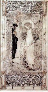 チョーサー（c.1342-1400）による「The Romaunt of the Rose」からの怠惰（ベラムにインクと金のペンキ） 作： Jessie Marion King