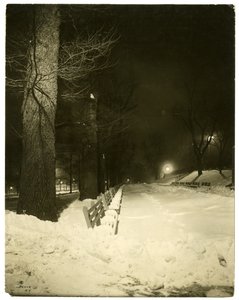 夜のザ・モール（米国マサチューセッツ州ボストン、1902-10年頃）（ゼラチンシルバー写真 作： Jessie Tarbox Beals