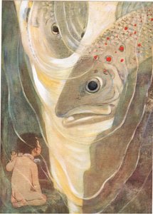 「ああ、私を傷つけないで！ とトムは叫びました。 私はあなたを見たいだけです。 チャールズ・キングスレー牧師による「The Water Babies」のイラスト（カラーリソ） 作： Jessie Willcox Smith