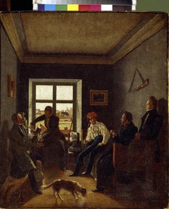 夕方7時（文学の夕べ）。 Evgraf Fyodorovich Krendovski (1810-after 1853) による絵画、キャンバスに油彩、1820 年頃。 ロシア美術