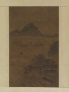春の霧の中の宮殿のようなパビリオン（シルクにインク、色、金） 作： Jiang Yuan