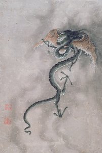 CBC 1839中国の動物と鳥を描いた12枚のアルバムからの翼のあるドラゴン（紙にトイレ） 作： Jiao Bingzhen