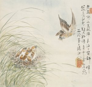 餌を口で運ぶ鳥（1857年 作： Jin Yuan
