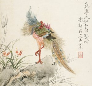 岩の上に立つ鳳凰、1857年