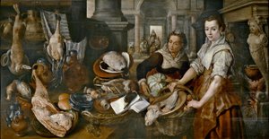 スペイン語  Cristo en casa de Marta y María マルタとマリアの家にいるキリスト 作： ヨアヒム・ブーケラール