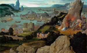 初期ネーデルランド美術：聖カタリナの殉教 par Patinier, Joachim (ca. 1480-1524), 1515年以前。木に油彩、27,8x44,8。ヴィエンヌ美術史博物館