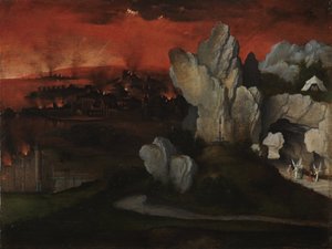 ソドムとゴモラの破壊のある風景、c。 1520
