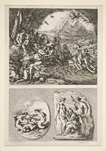上半分: Quos Ego? 下半分: 2 つのアンティーク レリーフ: 3 つの運命と未知の主題 作： Joachim von Sandrart