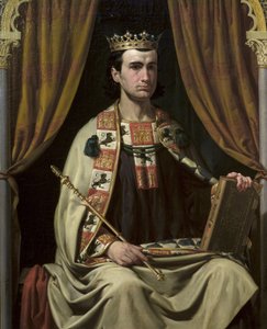 Le roi de Castille Alphonse X le sage (Alfonso X el Sabio) (1221-1284) - カスティーリャ王アルフォンソ X (1221-1284) の肖像 - Dominguez Becquer、ホアキン (1817-1879) による絵画 - - セビリア市議会 作： Joachin Dominguez Becquer