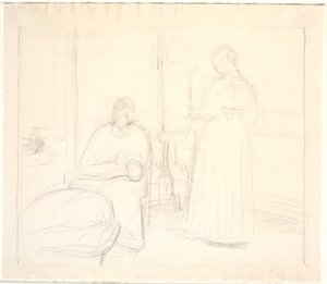 時計と座っている女性と立っている女性のインテリア 作： Joakim Frederik Skovgaard