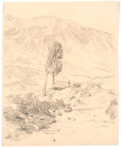 2 本の木があるイタリアの山の風景 作： Joakim Frederik Skovgaard