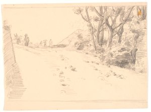 道路のあるイタリアの風景、th. 木 作： Joakim Frederik Skovgaard