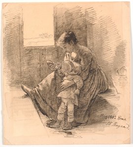 鉄道コンパートメントの女性と子供 作： Joakim Frederik Skovgaard