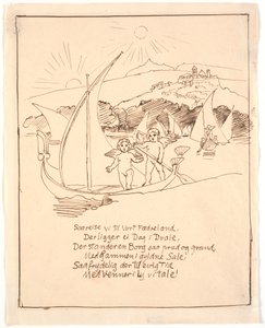 ボートに乗った天使の子供たちとの最終的なイラストの下書き 作： Joakim Frederik Skovgaard