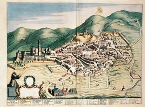 アッシジの地図（Joan Blaeu著「Theatrum civitatum et admirandorum Italiae」より）、エングレーヴィング 作： Joan Blaeu