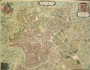イタリアで印刷されたJoan BlaeuのTheatrum civitatum et admirandorum Italiaeからのローマの地図。 作： Joan Blaeu