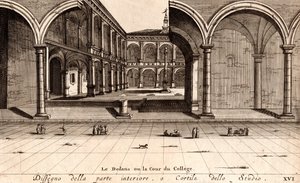 アルキギンナシオ宮殿の中庭、ボローニャ、エミリアロマーニャ、イタリア、銅版画、約21x29cm 作： Joan Blaeu