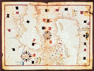 地中海東部と黒海の地図、16世紀のポルトランのアトラスの写本（写本 作： Joan Martines