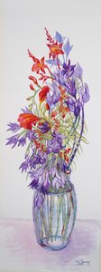 アガパンサcompanulatusとCrocosmia、2015年、手作りの紙に水彩 作： Joan Thewsey