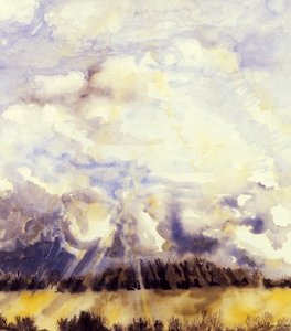 マーチスカイ、1989、手作りの紙に水彩 作： Joan Thewsey