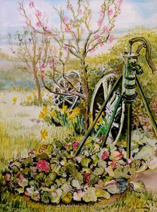 ガーデンポンプ、2010、水彩 作： Joan Thewsey