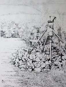 ガーデンポンプ、1973（木炭） 作： Joan Thewsey