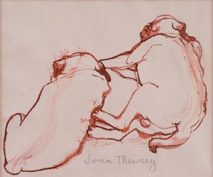 2人のパグの子犬、兄弟、2005年（湿紙にインク）