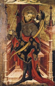 São Sebastião e Crucificação. c.1417-25 (têmpera sobre madeira) 作： Joan or Juan Mates