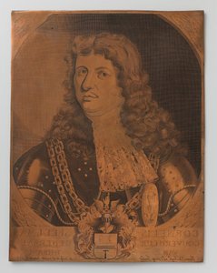 コーネリス・スピルマン 1640-1684、オランダ領東インド総督 (1681-1684) の肖像 (チェスト ピース) の銅版画プレート 作： Joannes de Jongh