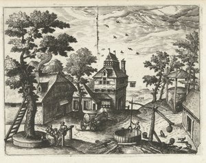 井戸のある宿 風景、海景、想像力豊かな街並み（シリーズ名） 作： Joannes van Doetechum (I) (attributed to)