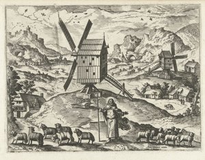 よい羊飼いのキリストのいる風景 風景、海景、想像力豊かな街並み（シリーズ名） 作： Joannes van Doetechum (I) (attributed to)