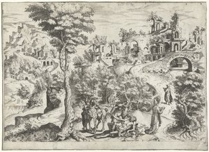 良きサマリア人のいる風景 作： Joannes van Doetechum (I) (attributed to)