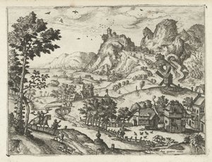 鷹狩りのある風景 風景、海景、想像力豊かな街並み（シリーズ名） 作： Joannes van Doetechum (I) (attributed to)