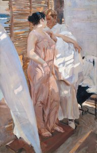 ピンクのローブ。お風呂の後 作： Joaquín Sorolla