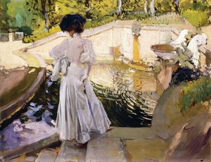 魚を見るマリア、グランハ、1907年 作： Joaquín Sorolla