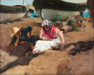 ビーチの漁師の女性 | アートプリント