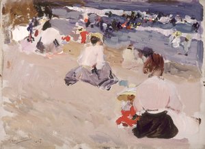 ビーチに座っている人 作： Joaquín Sorolla