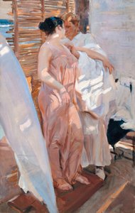 お風呂上がりのピンクローブ 作： Joaquin Sorolla y Bastida