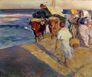ボートでのけん引、バレンシア ビーチ 作： Joaquin Sorolla y Bastida