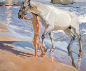 馬のお風呂。 1909 作： Joaquín Sorolla