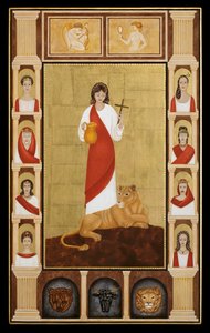 聖テクラ、2014年（木に卵テンペラ、24金） 作： Jodi Simmons