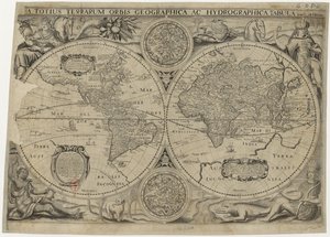 全世界の新しい地図Galion Map of the world、1631 作： Jodocus Hondius